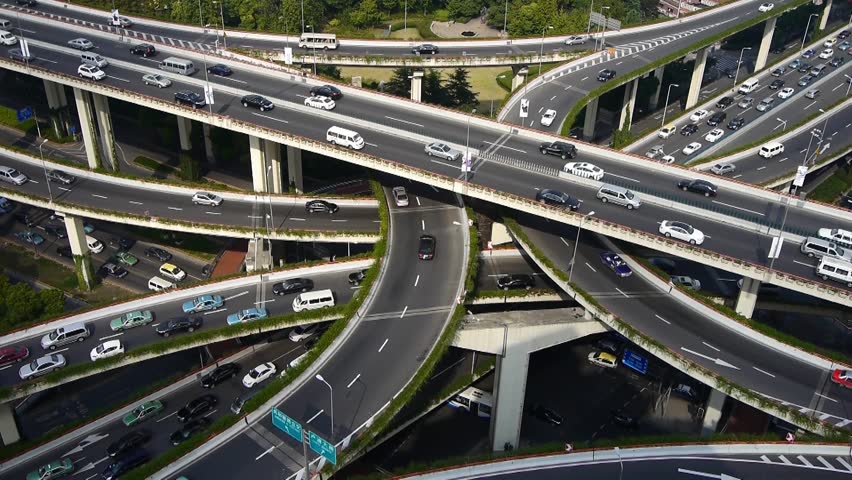 Time Lapse Aerial View Chinese Shanghai Busiest Highway, Freeway ...