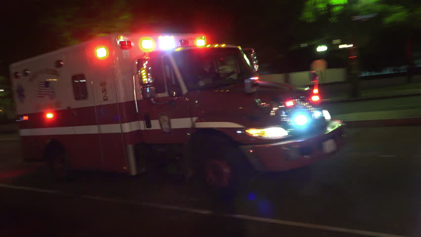 WASHINGTON, DC - MAY 2014: EMS Responding, Night, Urban, Fire ...