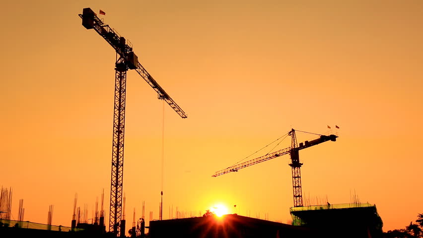 Construction Site With Tower Crane At Sunset Stock Footage Video 937219 ...