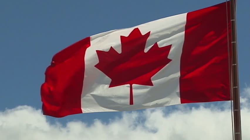 Canadian Flag Waving In A Windy Day. Red And White, The Colors Of The ...