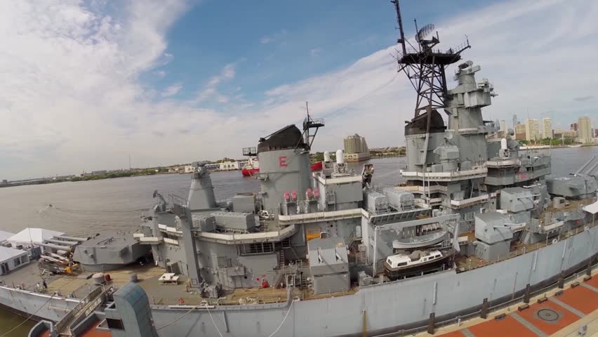 CAMDEN - SEP 03, 2014: Delaware River With Museum Battleship USS New ...